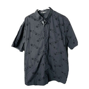 Falls Creek Mens Button Up Shirt Sz L Car Covertable Gray Collar Short Sleeve